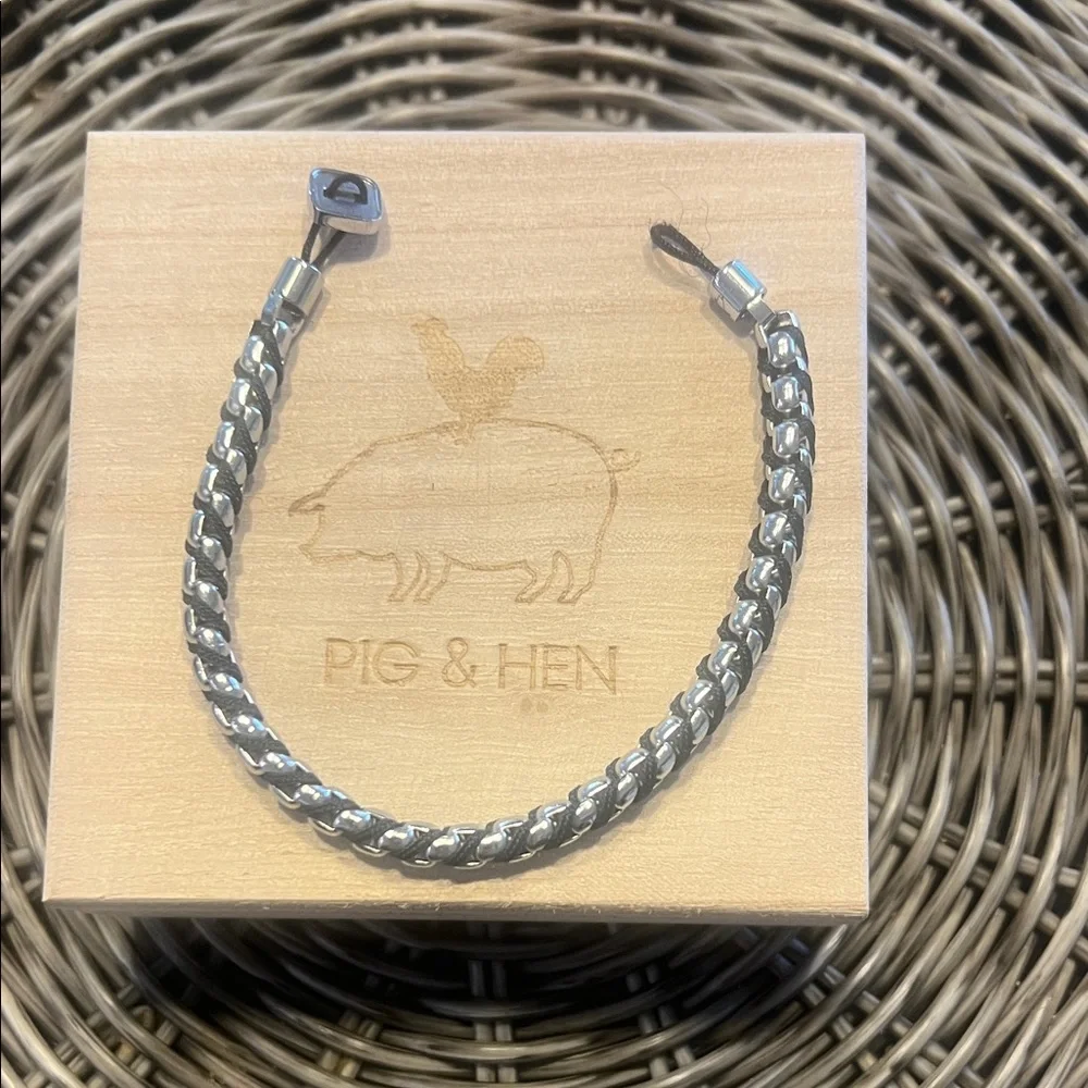 Pig & Hen Men's Silver Braided Stainless Steel Bracelet